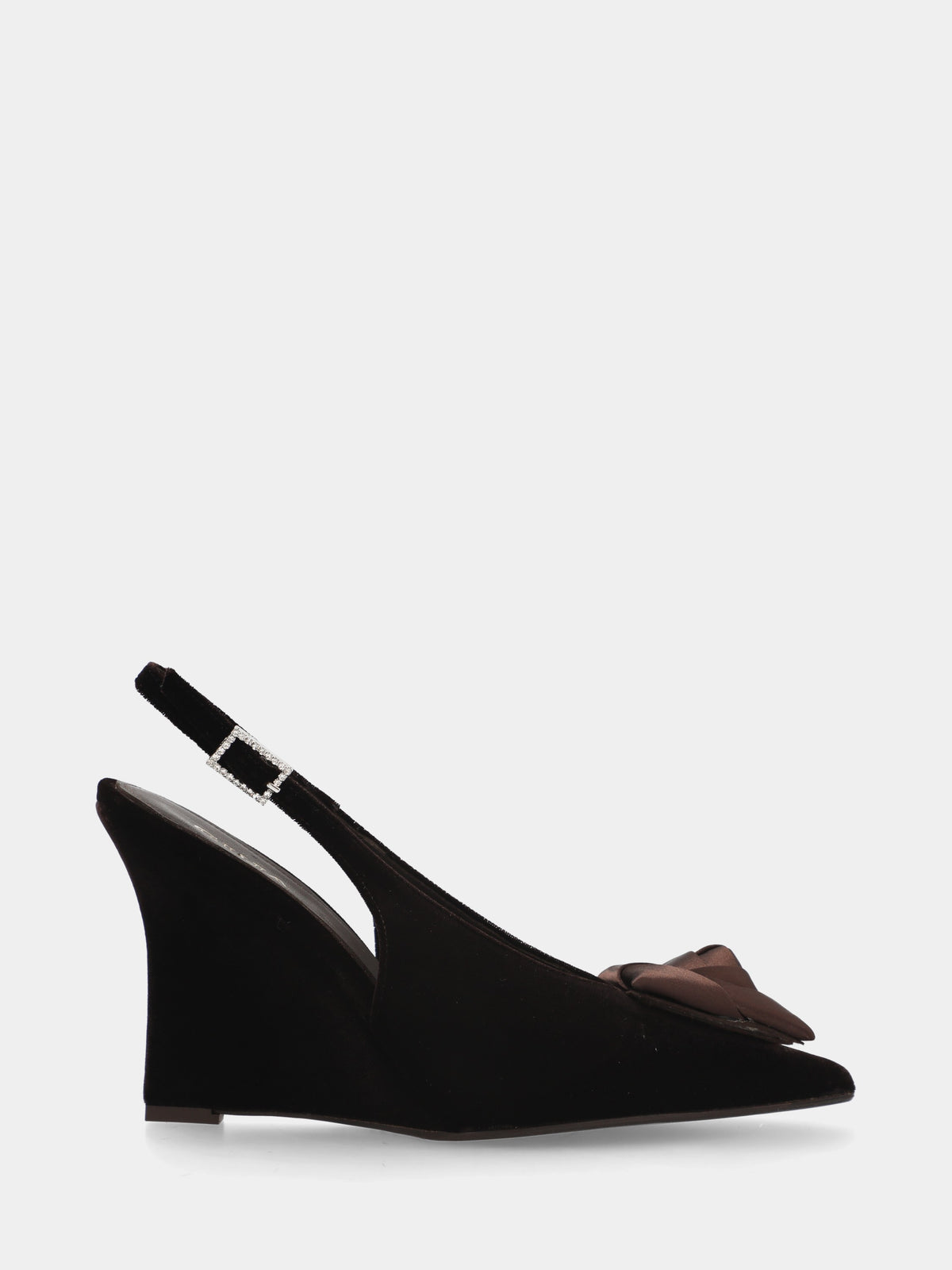 Slingback in velluto testa di moro con fiore in raso