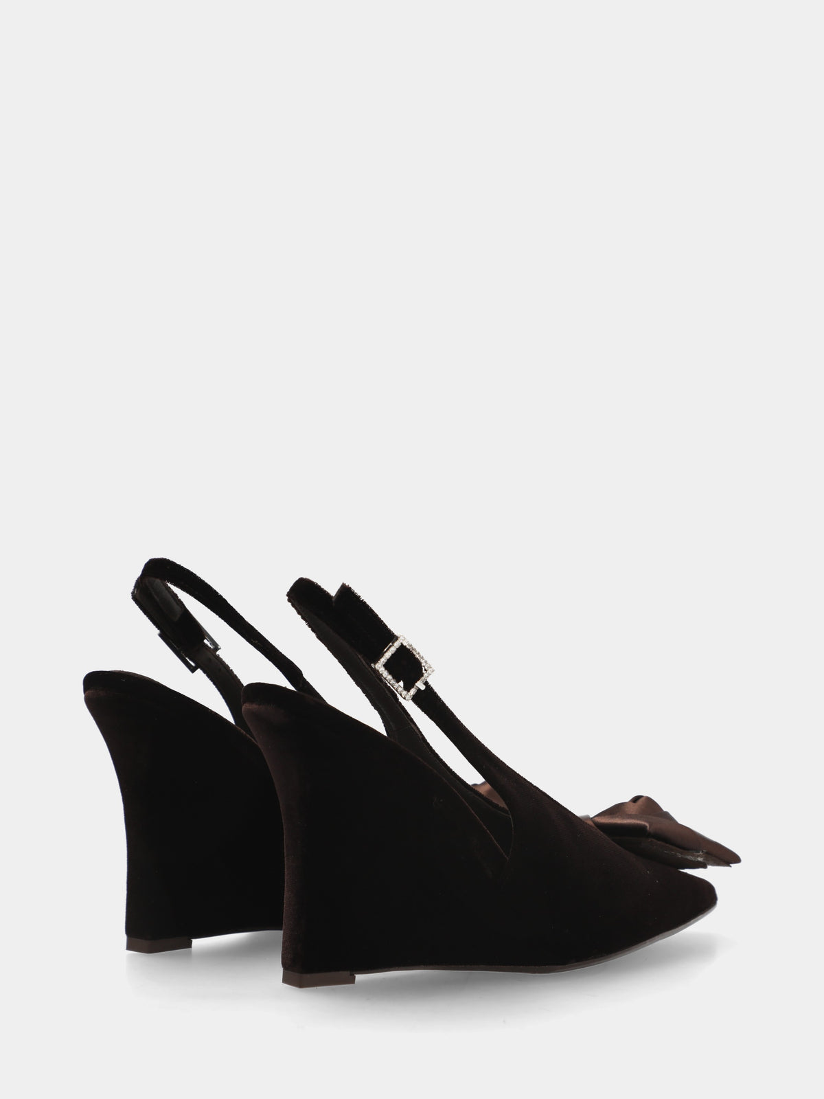 Slingback in velluto testa di moro con fiore in raso