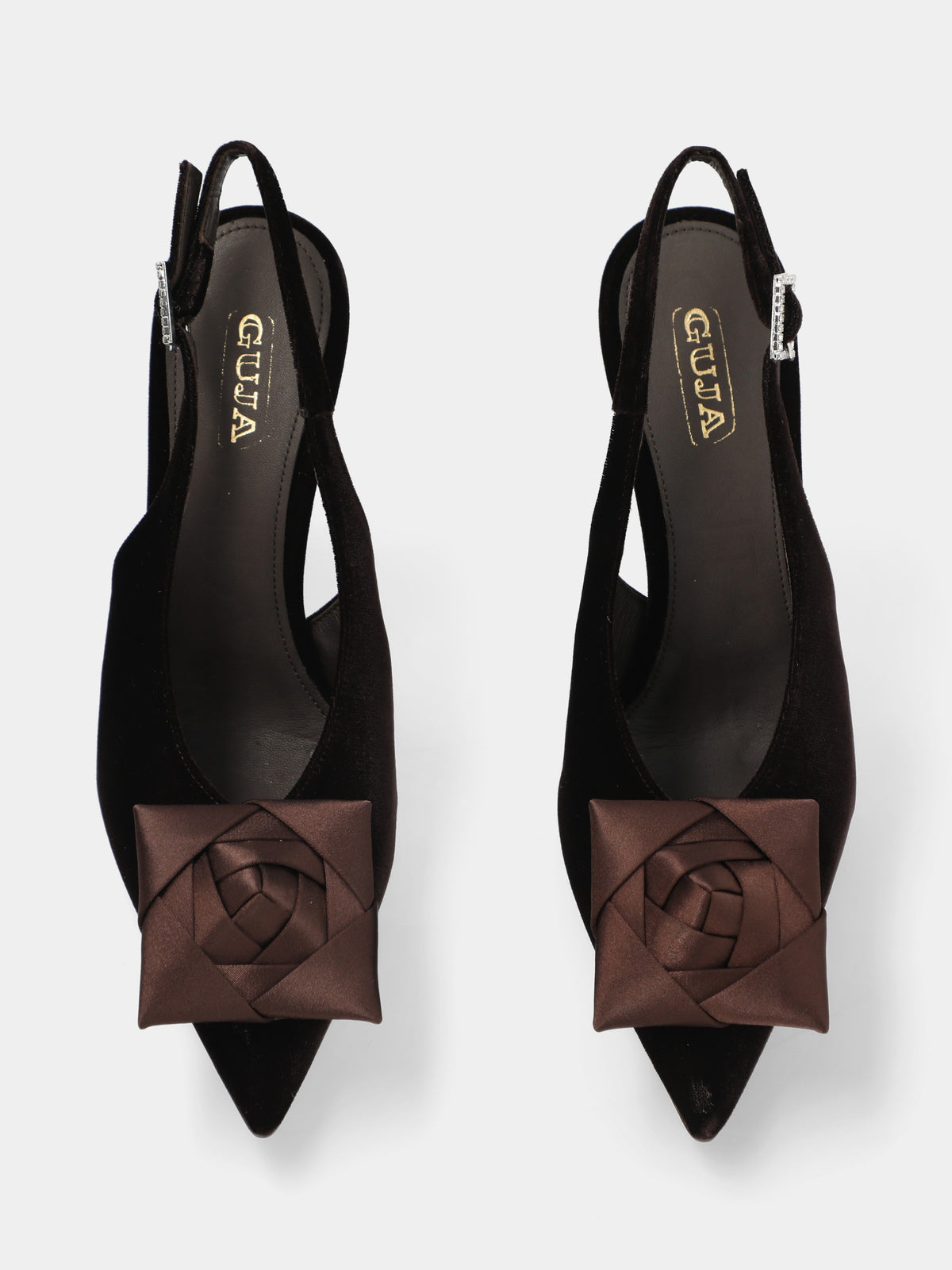 Slingback in velluto testa di moro con fiore in raso