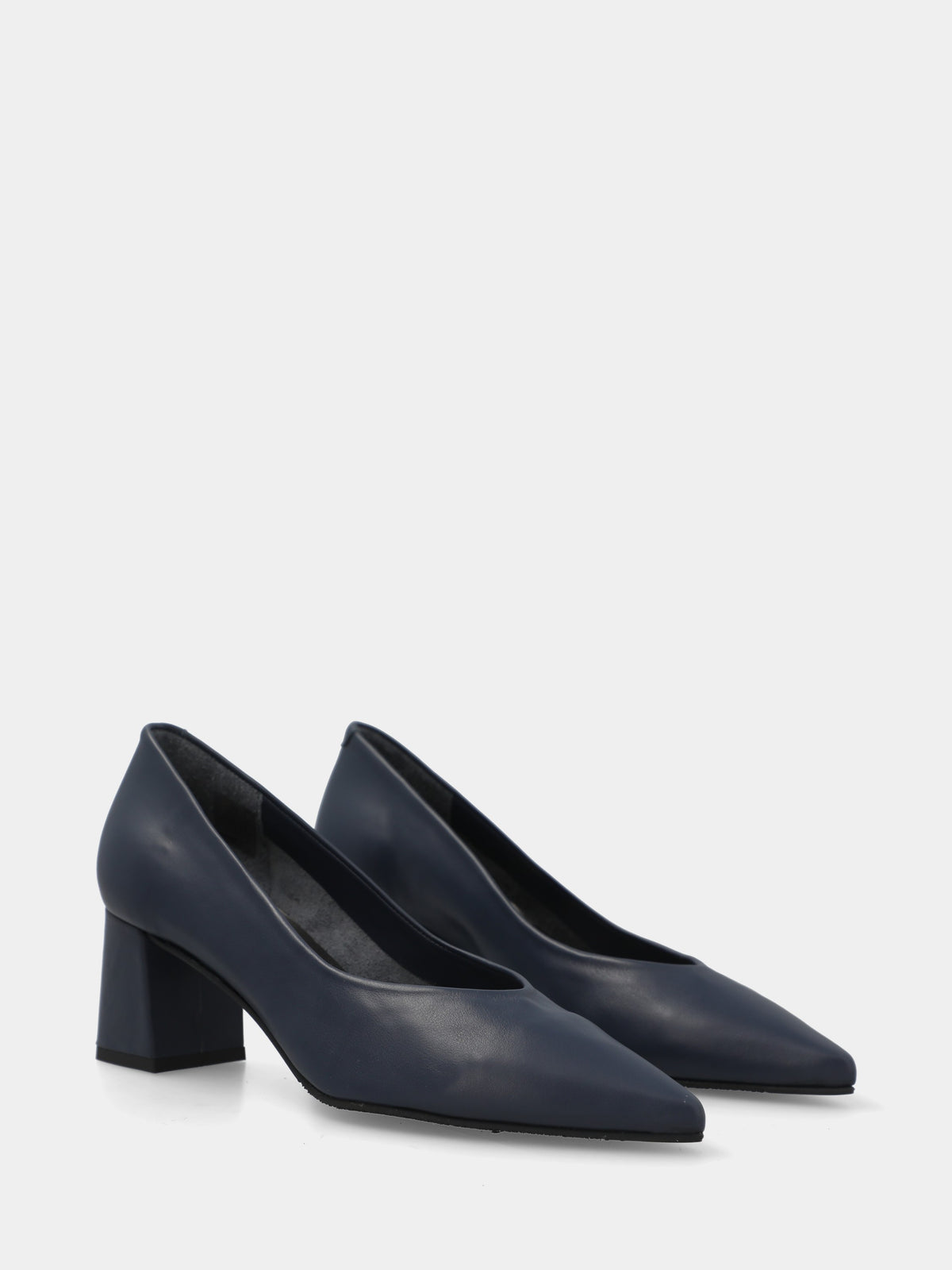 Décolleté in nappa blu con tacco a blocco