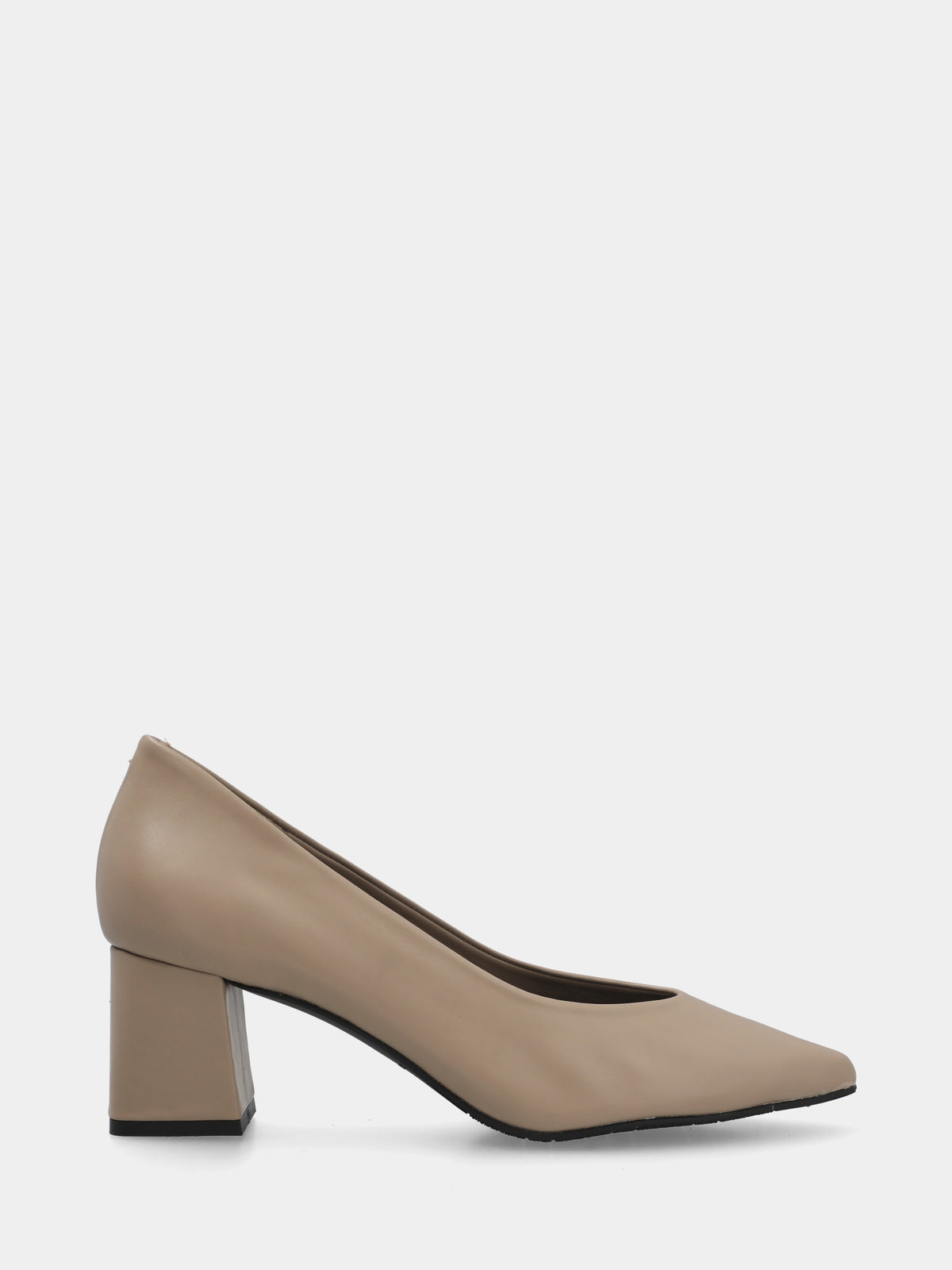 Décolleté in nappa beige con tacco a blocco