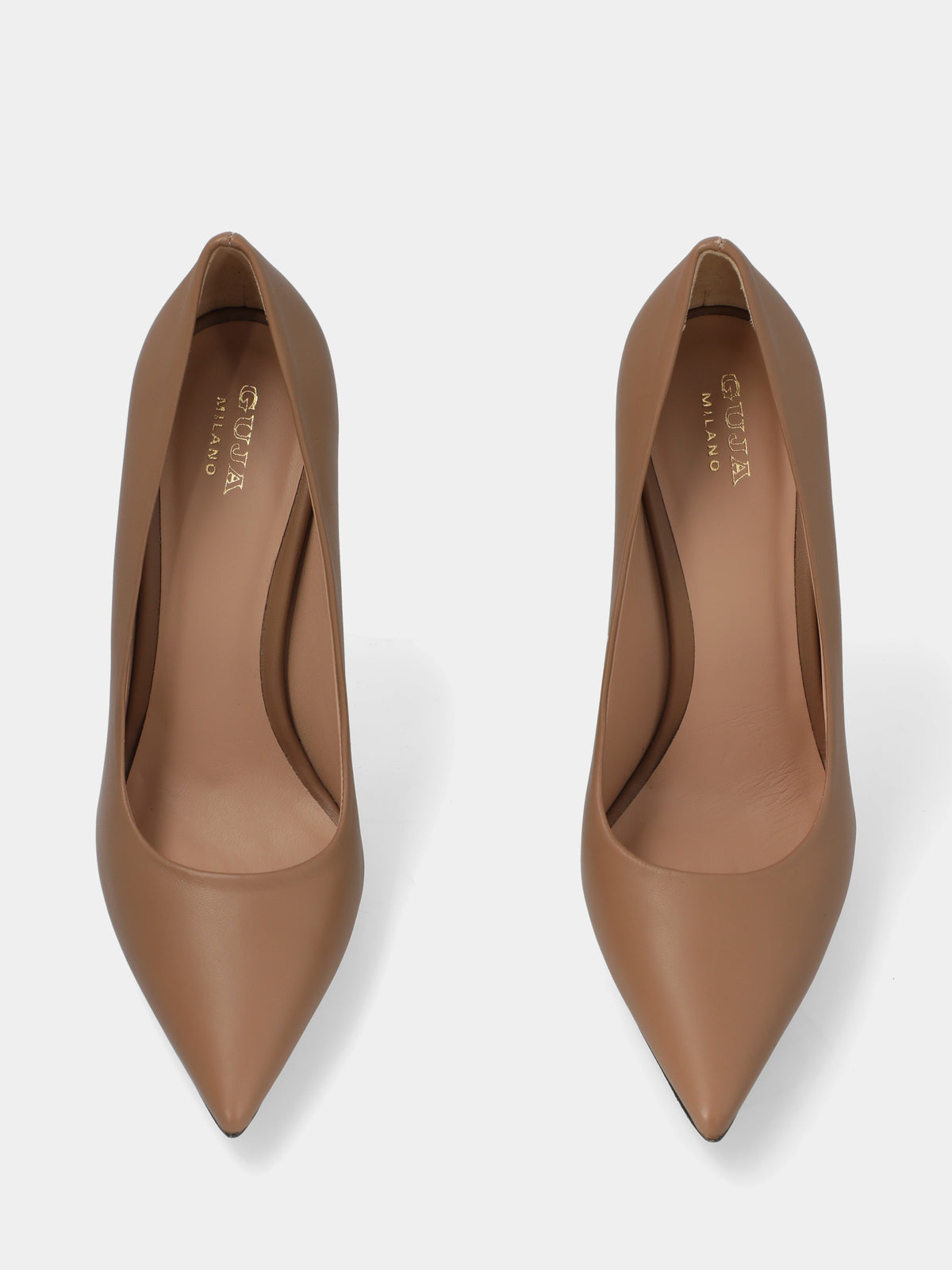 Décolleté in nappa beige con tacco a coda stiletto