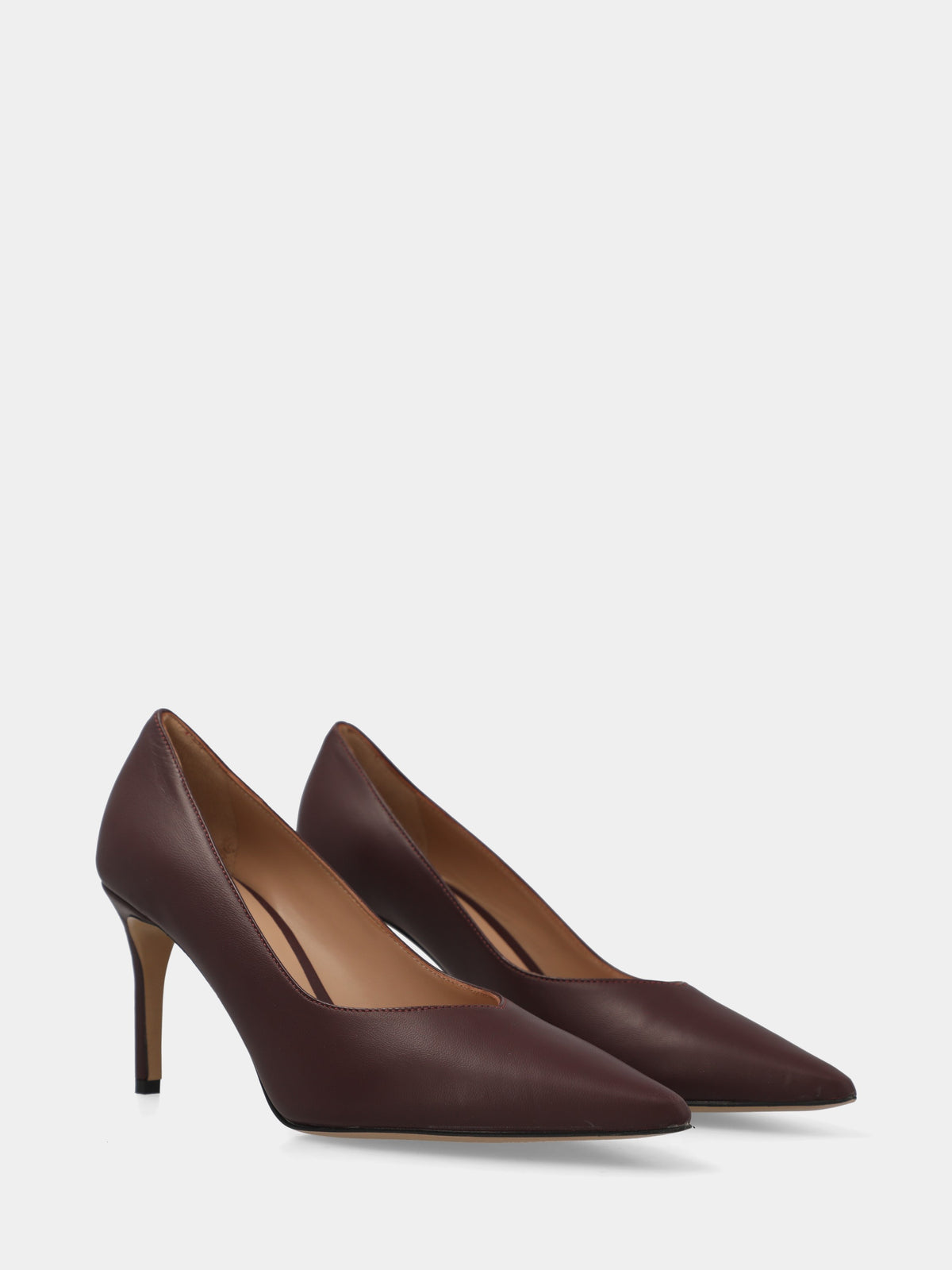 Décolleté in nappa bordeaux con tacco a coda a calice