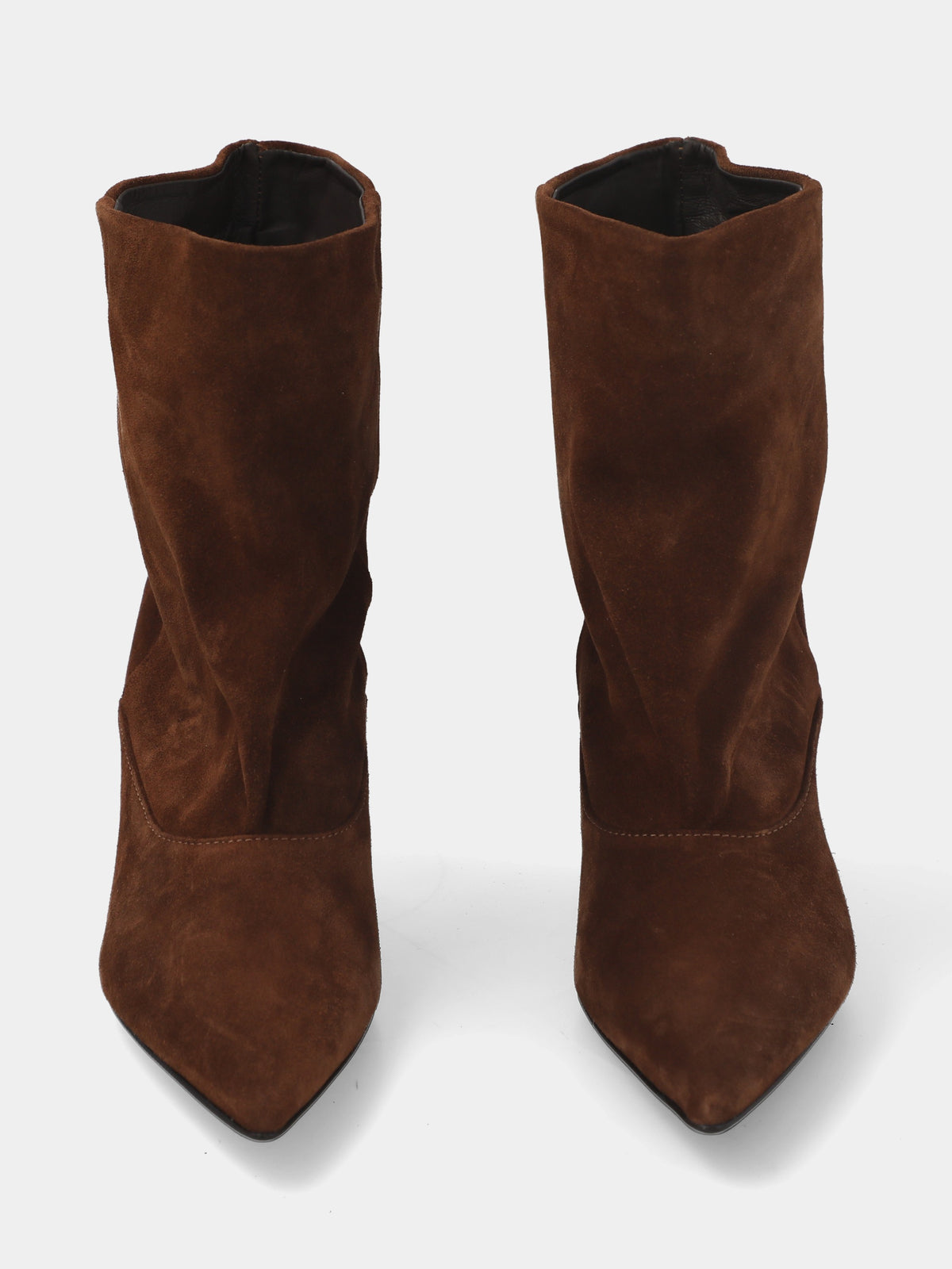 Stivaletto in camoscio marrone con tacco a calice