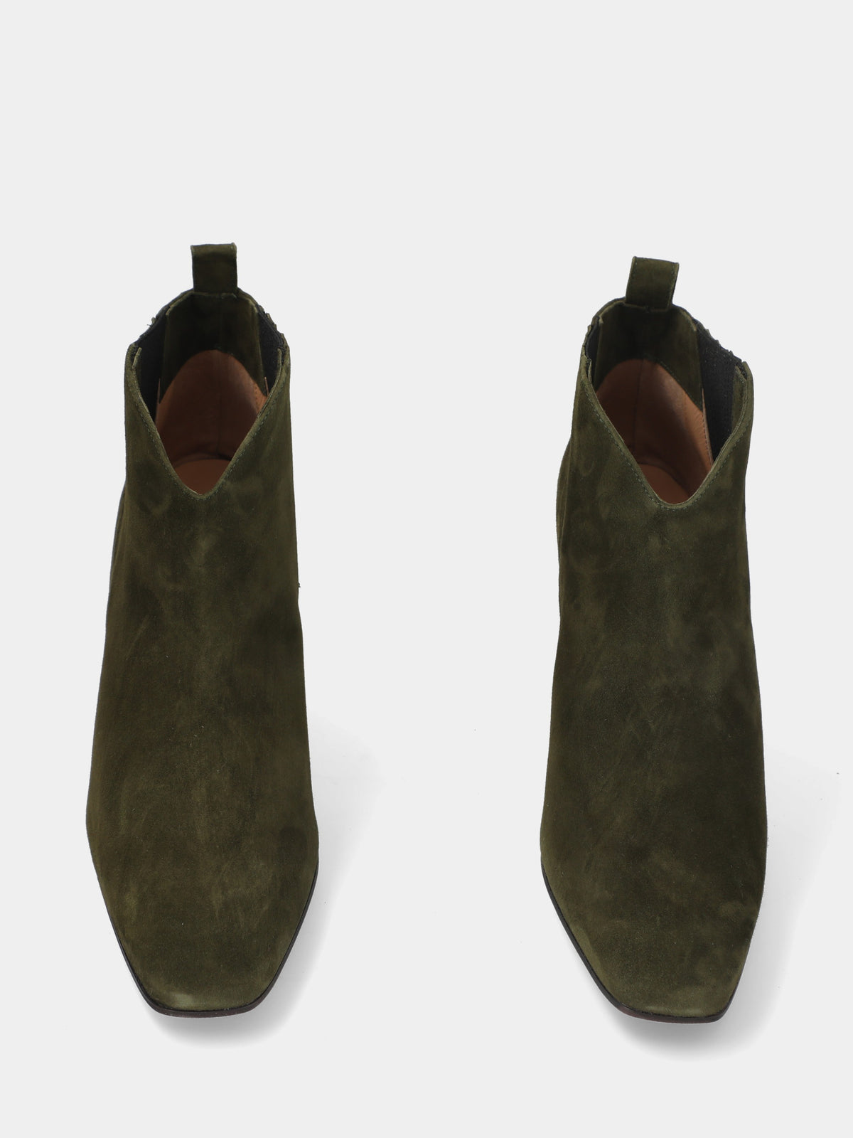 Stivaletto in camoscio verde con tacco a blocco