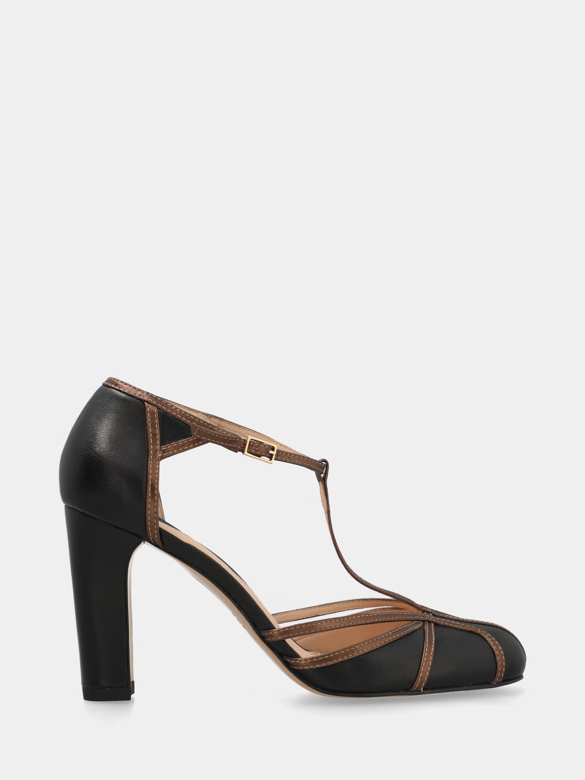 Décolleté in vitello nero con cinturino charleston