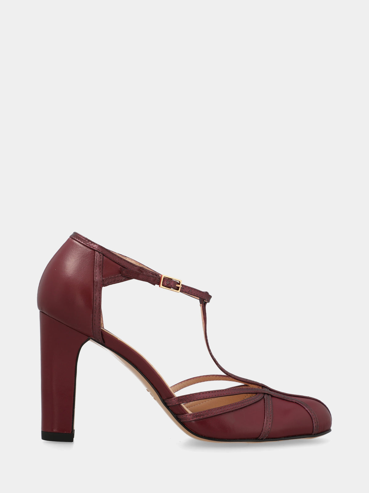 Décolleté in vitello bordeaux con cinturino charleston