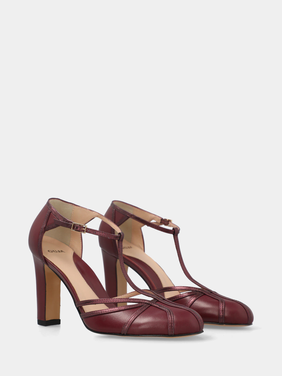 Décolleté in vitello bordeaux con cinturino charleston