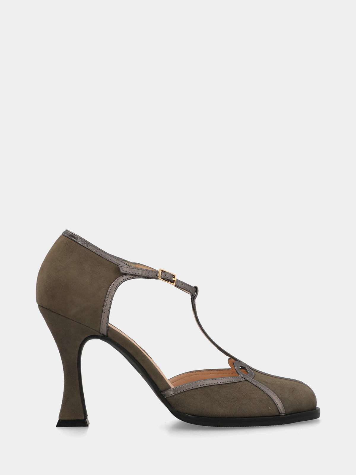 Décolleté in camoscio grigio con tacco a coda