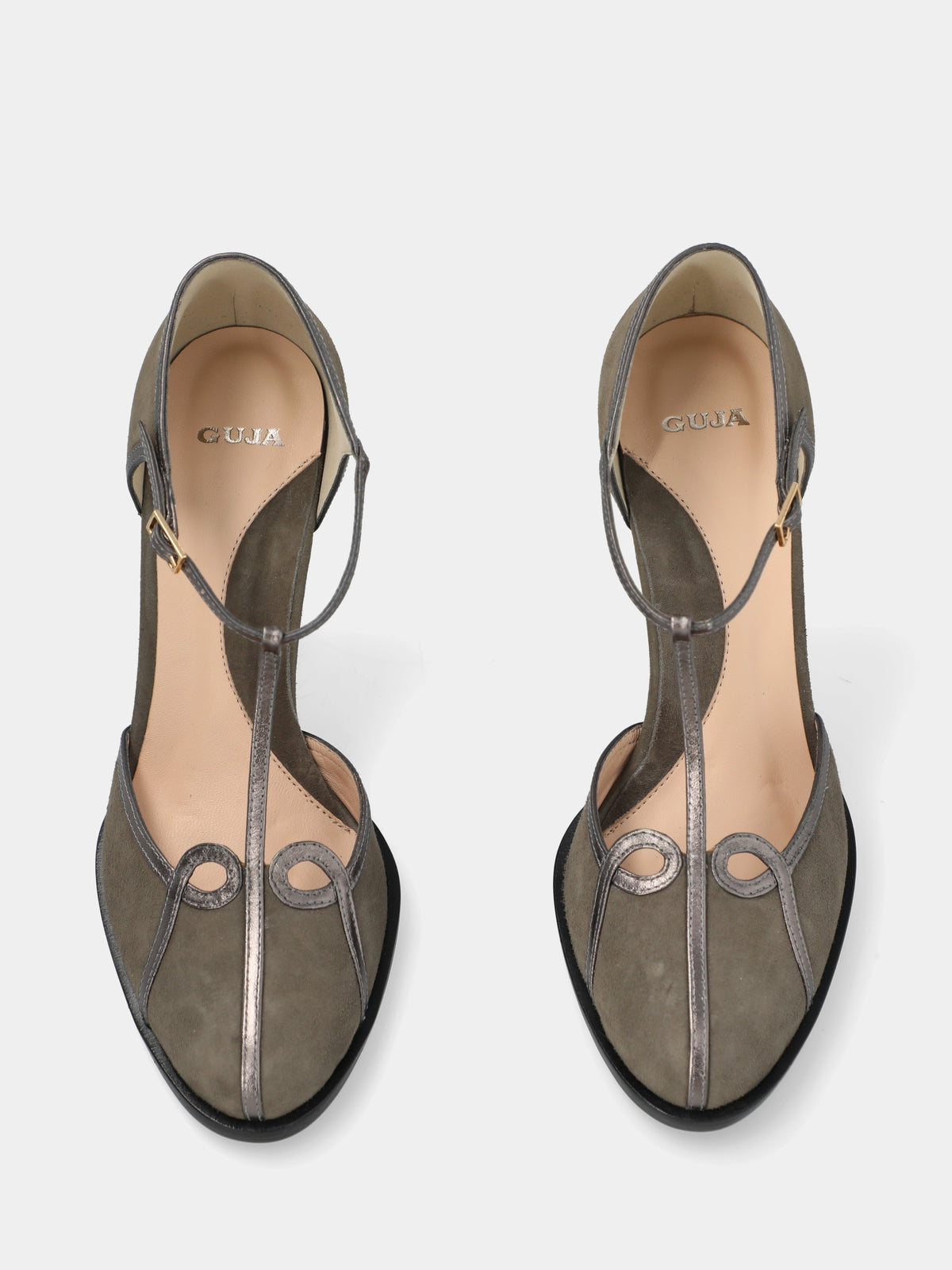 Décolleté in camoscio grigio con tacco a coda