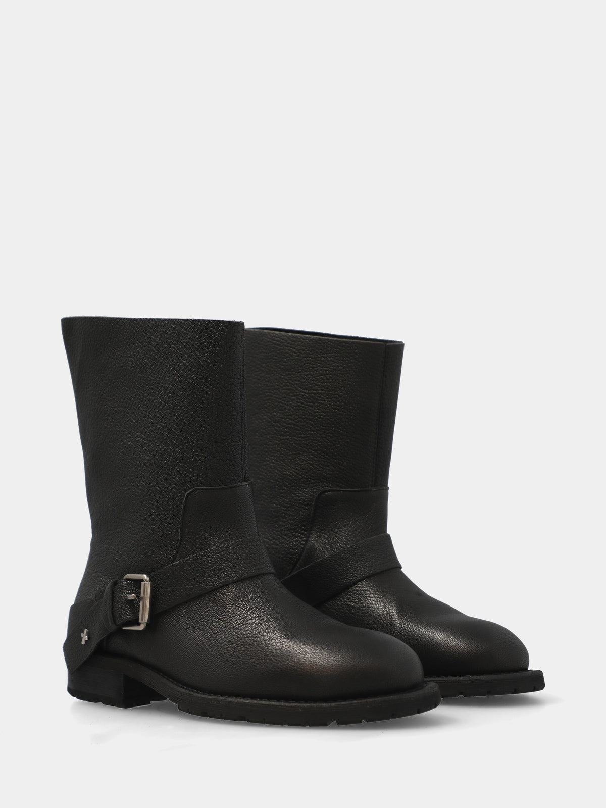 Biker in vitello nero con suola carrarmato