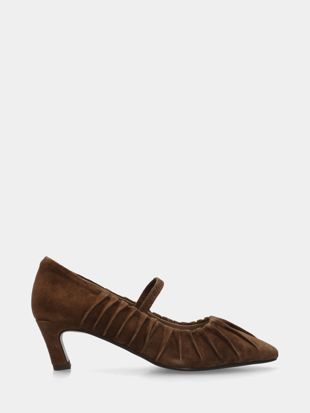 Décolleté in camoscio marrone con arricciature