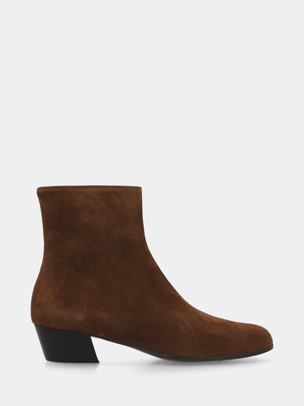Stivaletto in camoscio marrone con tacco fasciato