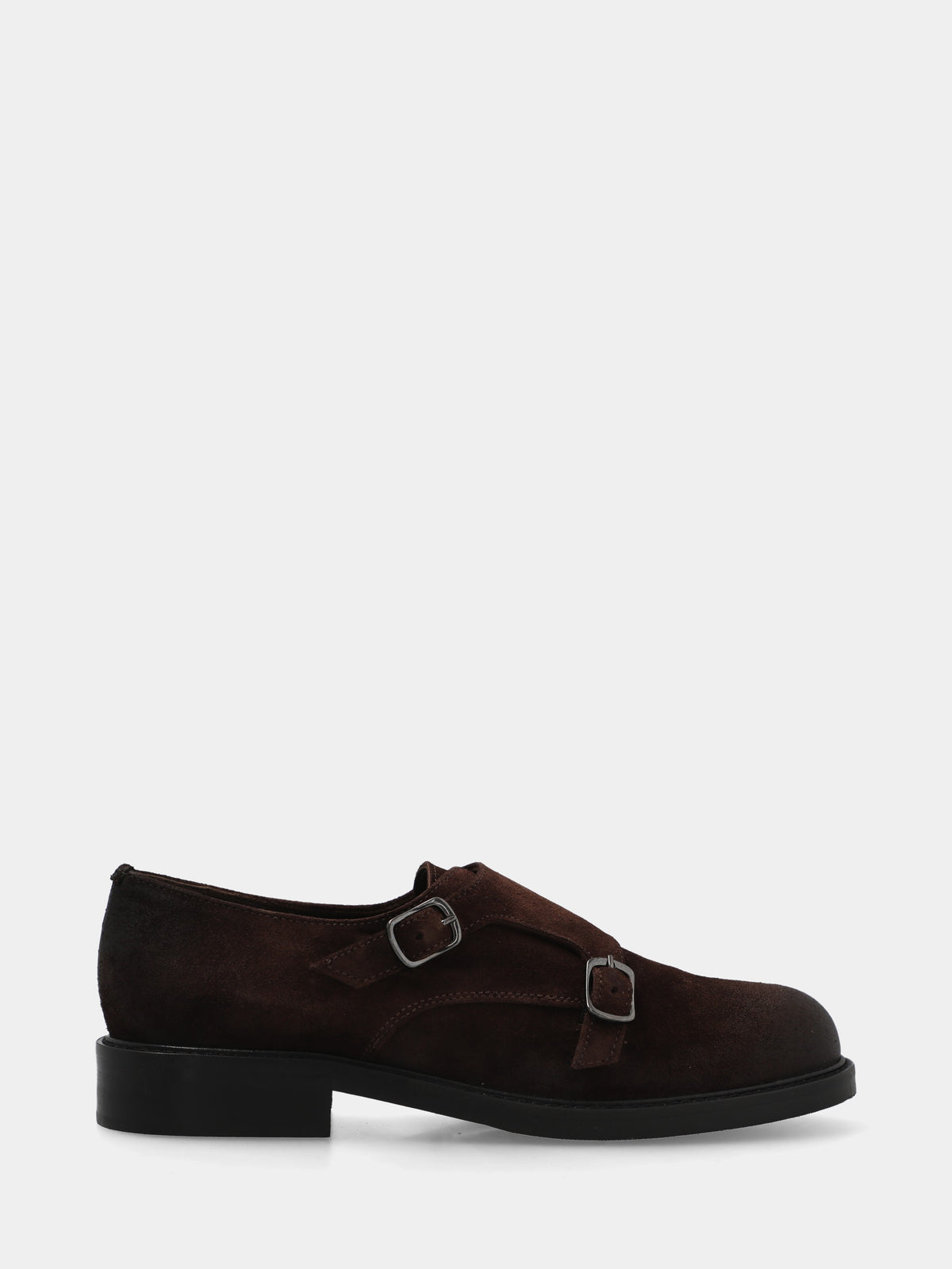 Derby in velour testa di moro con doppie fibbie