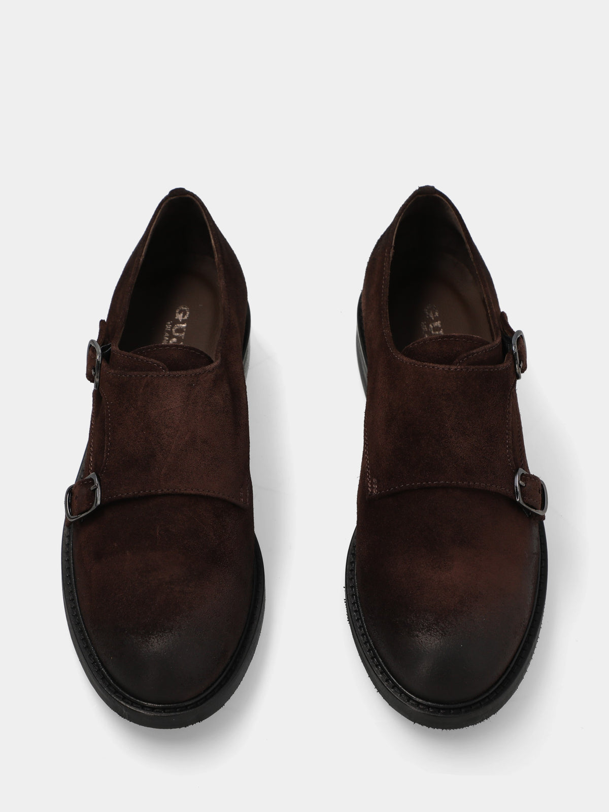 Derby in velour testa di moro con doppie fibbie