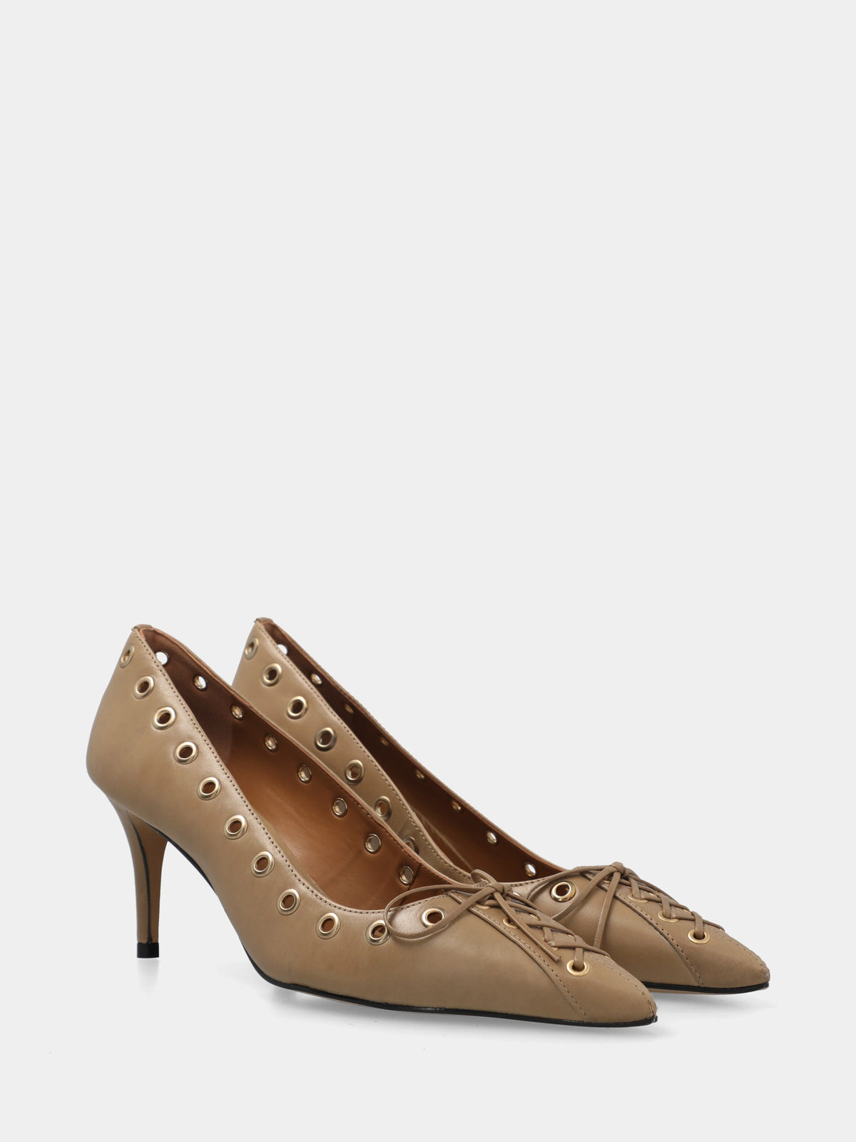 Décolleté in vitello beige con borchie