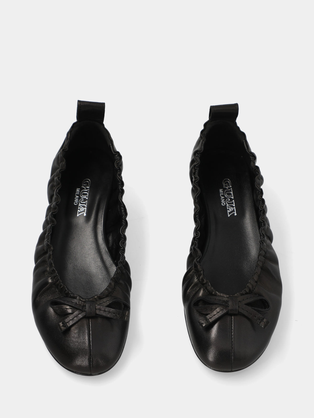 Ballerina in nappa nera con tomaia arricciata