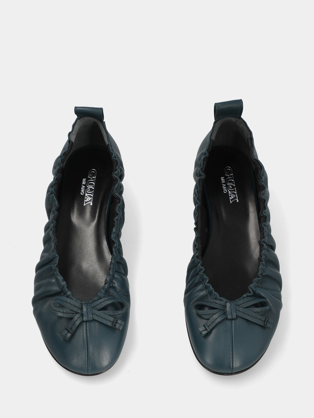 Ballerina in nappa blu con tomaia arricciata