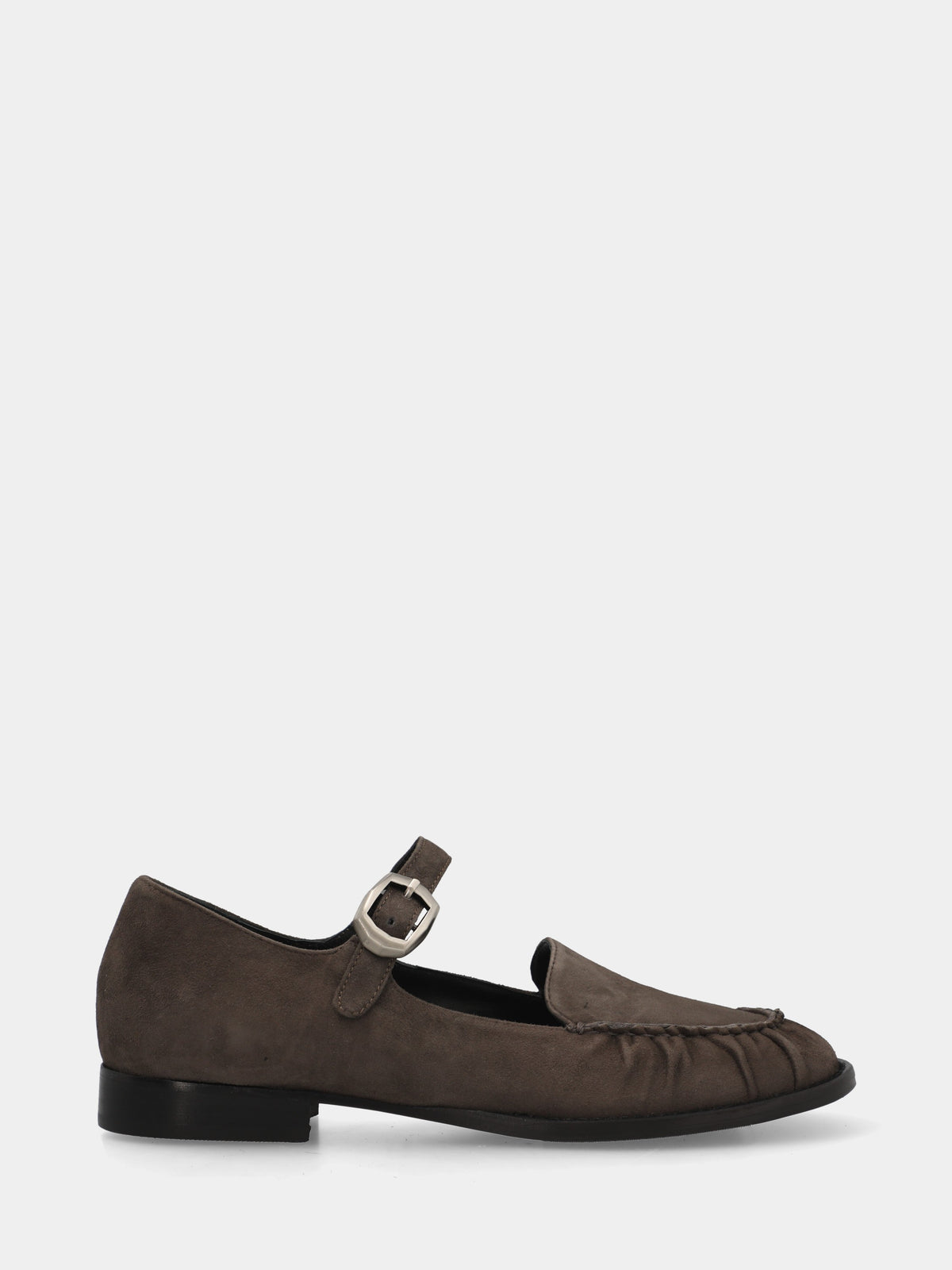 Mocassino in camoscio grigio con cinturino