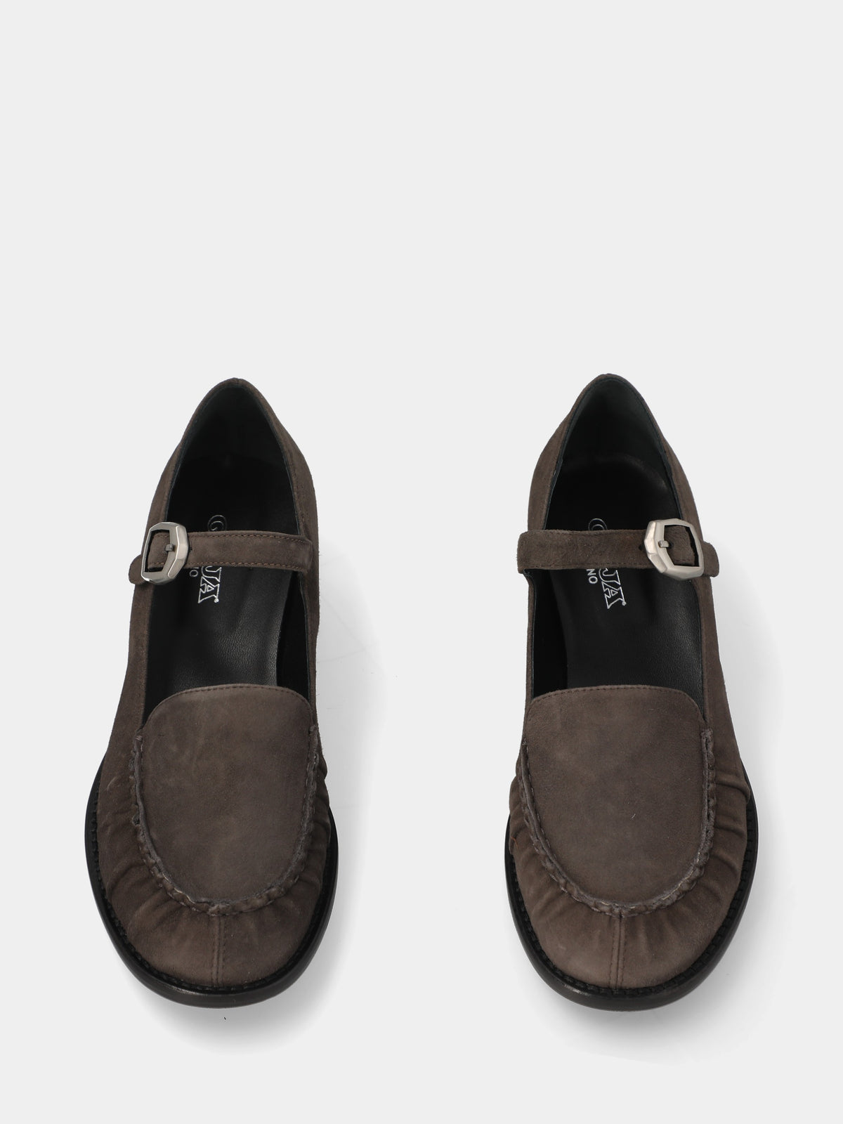 Mocassino in camoscio grigio con cinturino