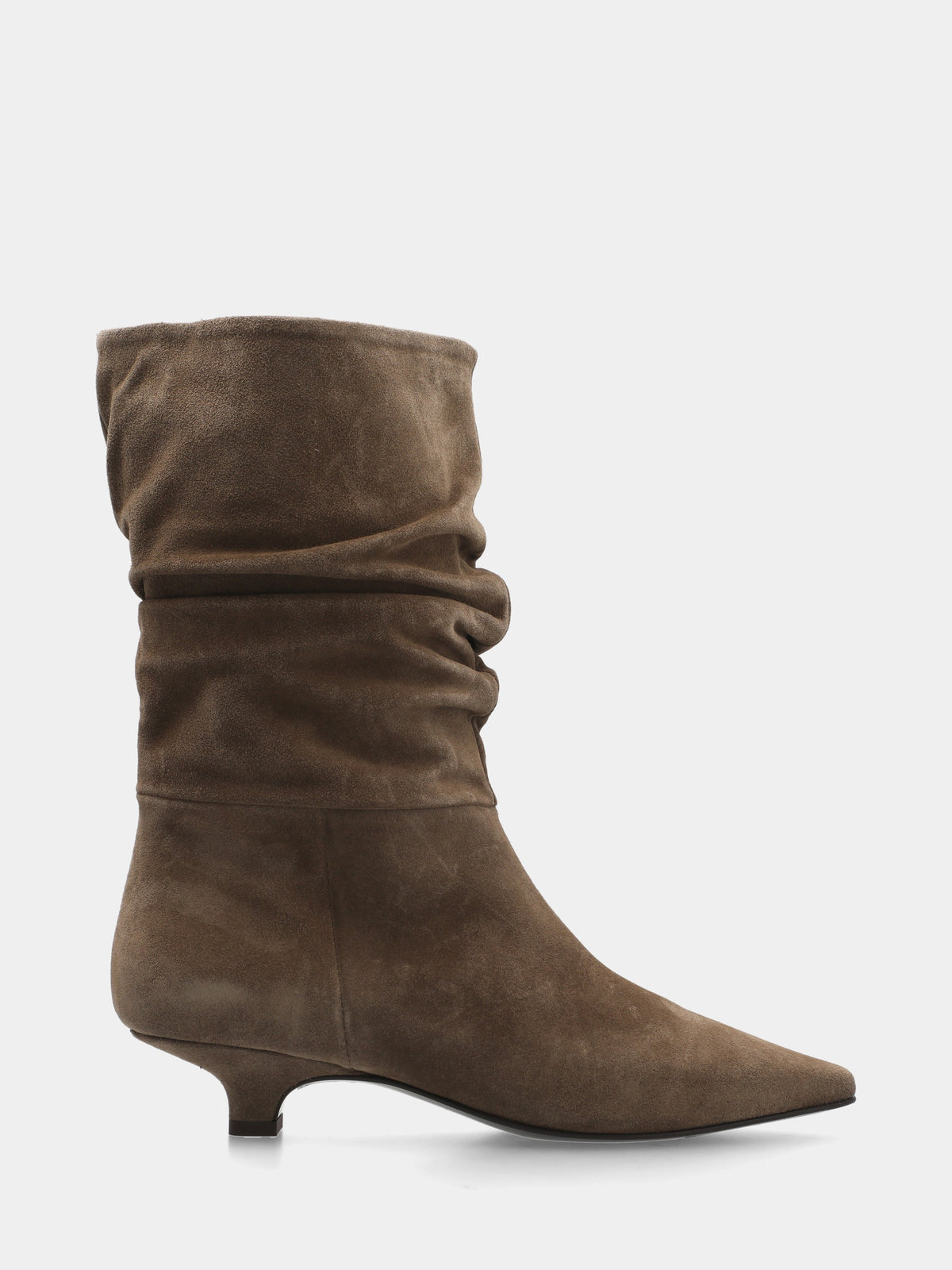 Stivaletto in velour beige con tacco a calice