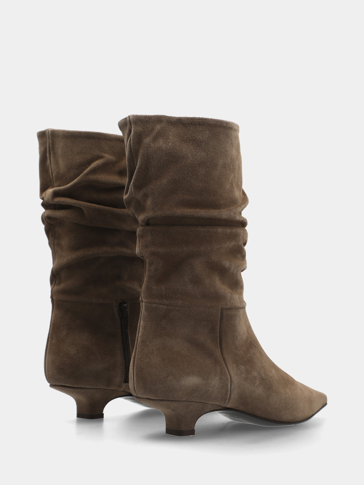 Stivaletto in velour beige con tacco a calice