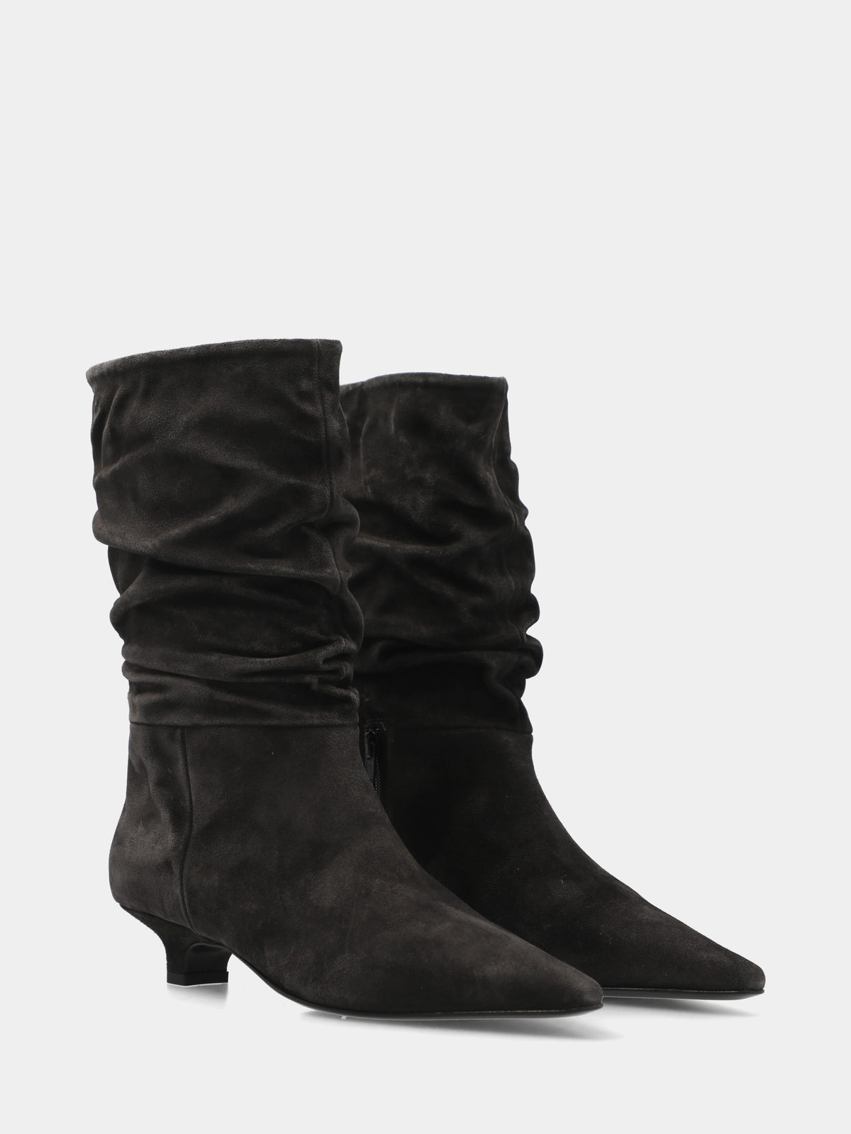 Stivaletto in velour antracite con tacco a calice