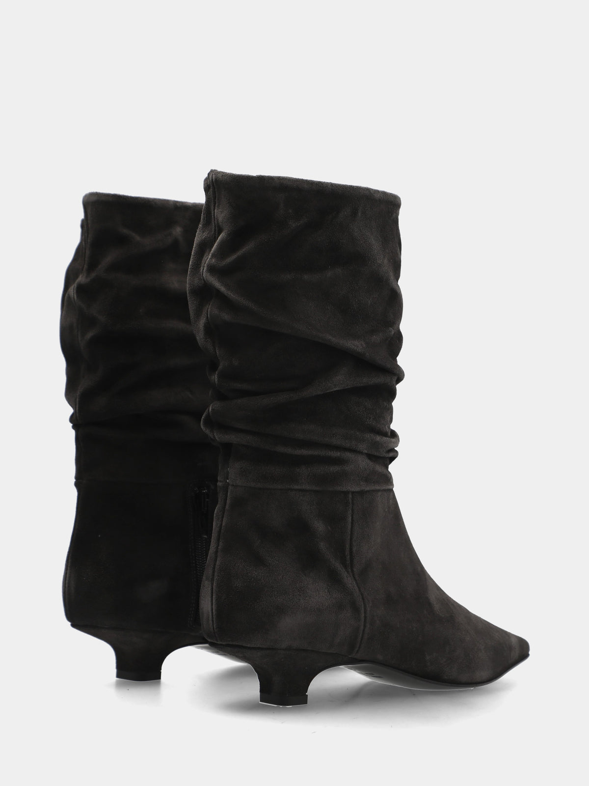 Stivaletto in velour antracite con tacco a calice