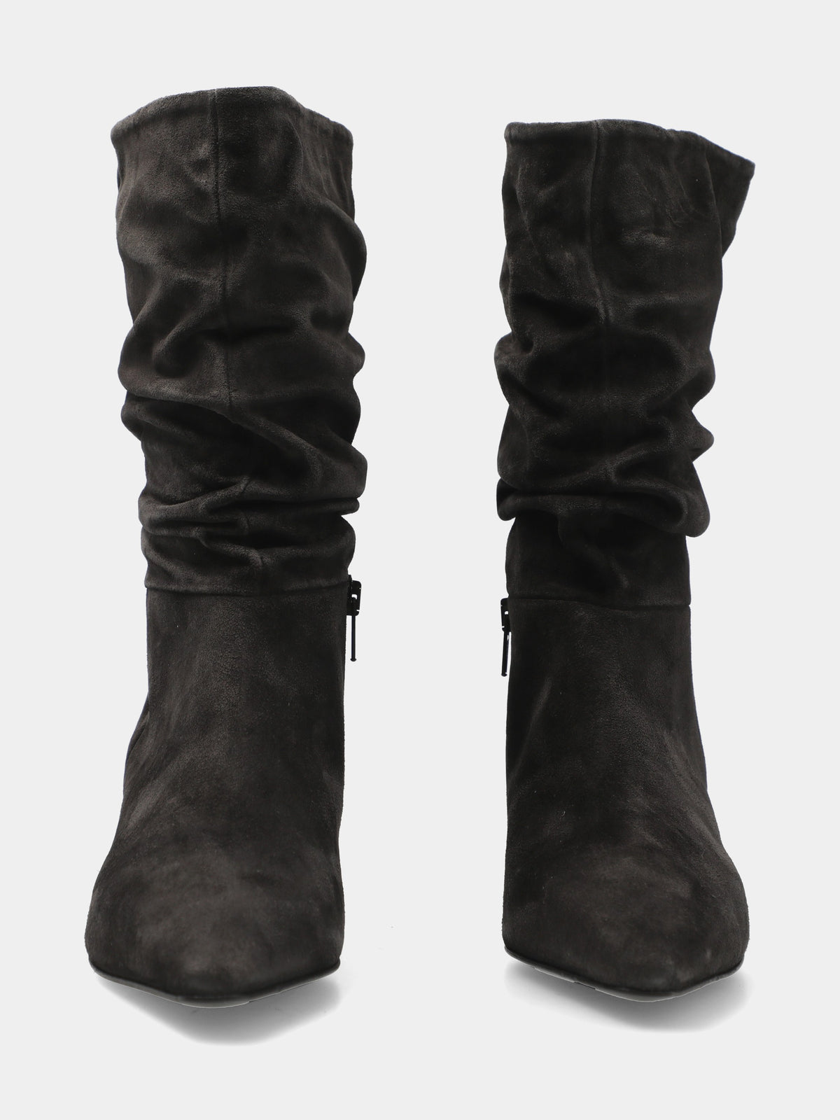 Stivaletto in velour antracite con tacco a calice