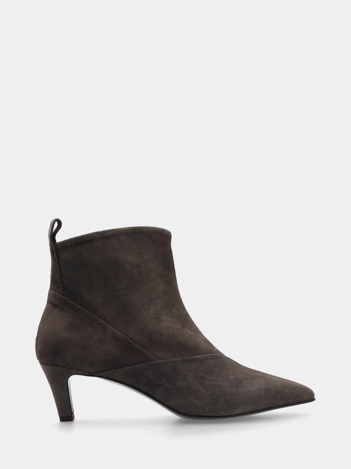 Stivaletto in camoscio grigio con punta sfilata