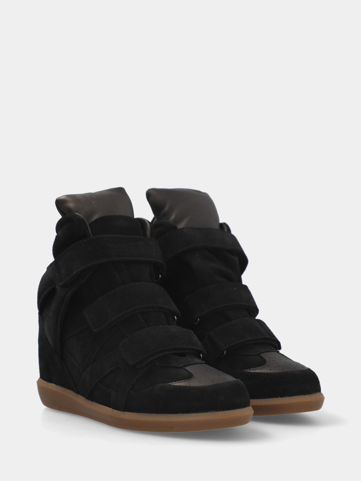 Sneakers in velour nero con tre cinturini a strappo