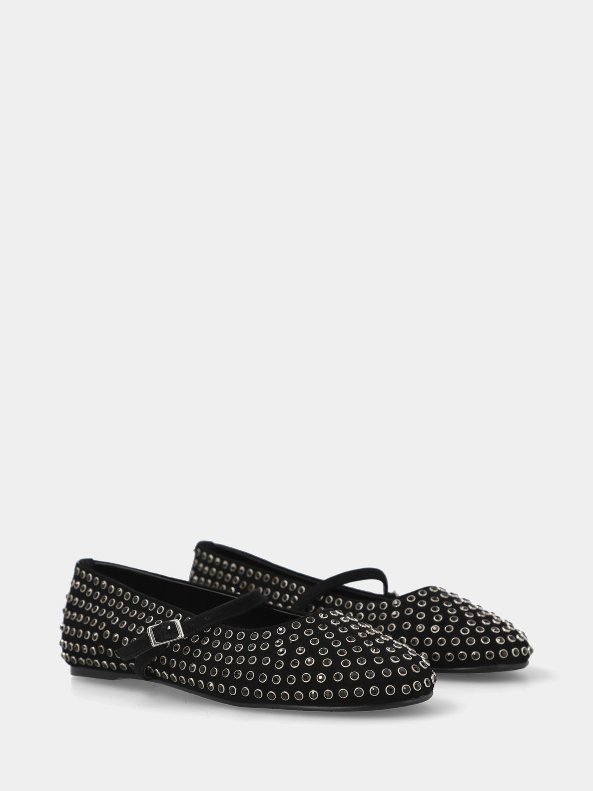Ballerina mary jane in camoscio nero con borchiette