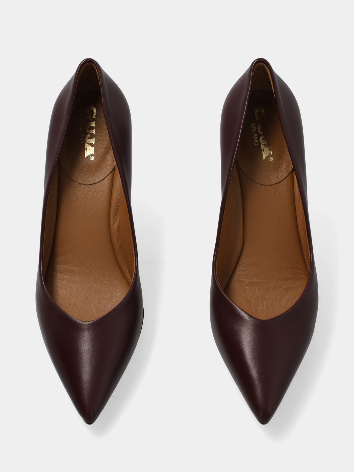 Décolleté in nappa bordeaux con tacco fasciato