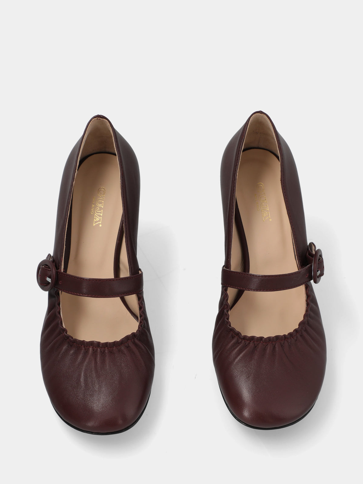 Décolleté in nappa bordeaux con arricciature sulla tomaia