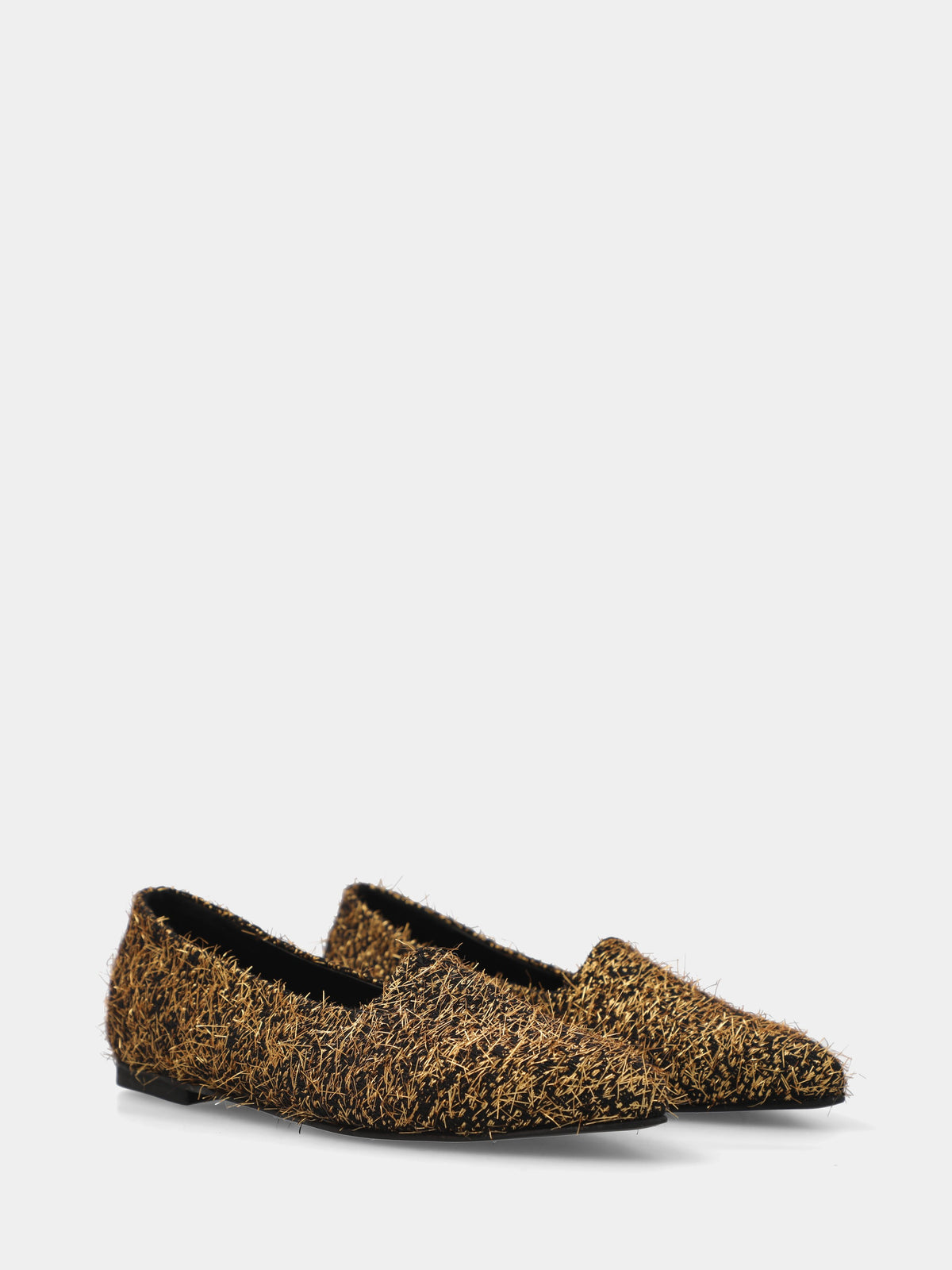 Pantofoline in tessuto oro con punta sfilata