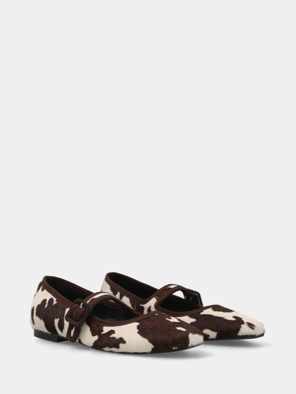 Ballerina in tessuto mucca marrone con cinturino