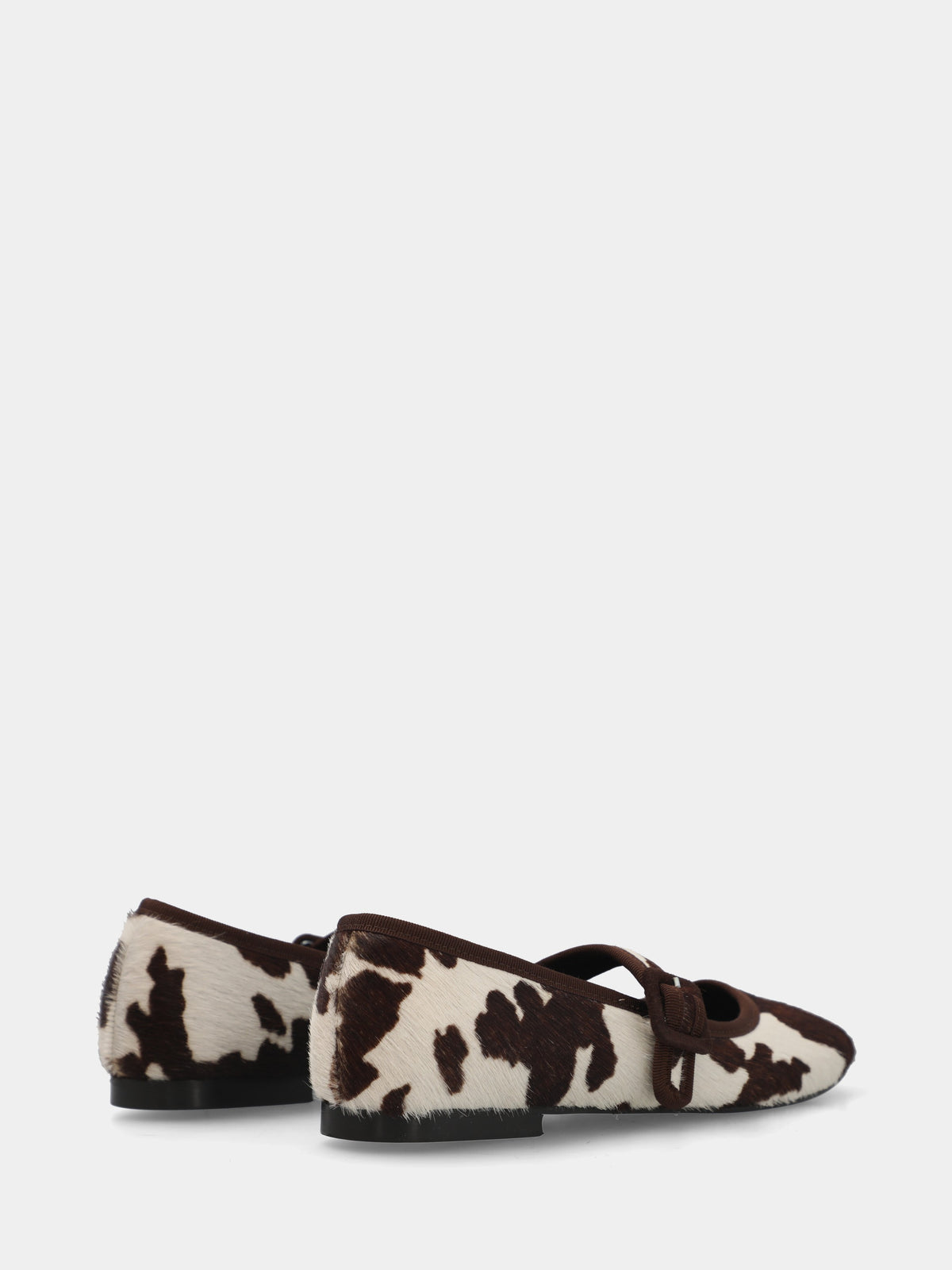 Ballerina in tessuto mucca marrone con cinturino