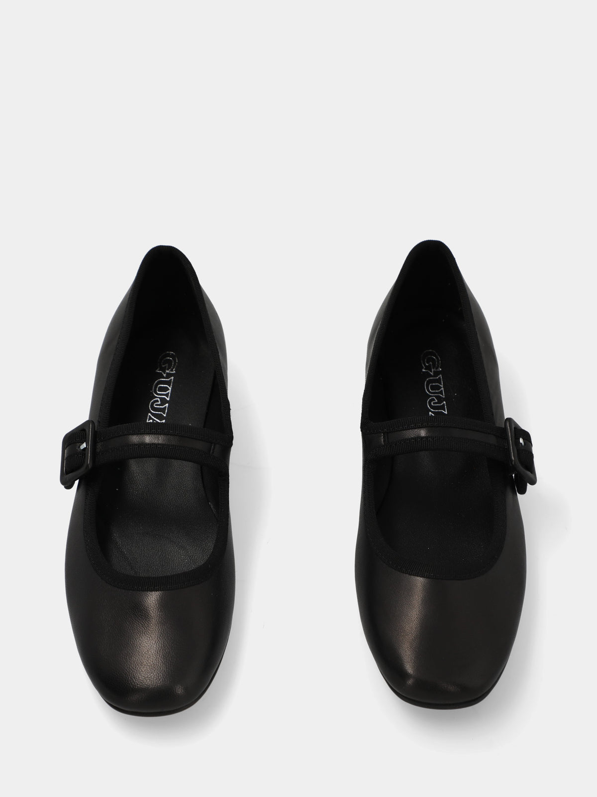 Ballerina in nappa nera con cinturino