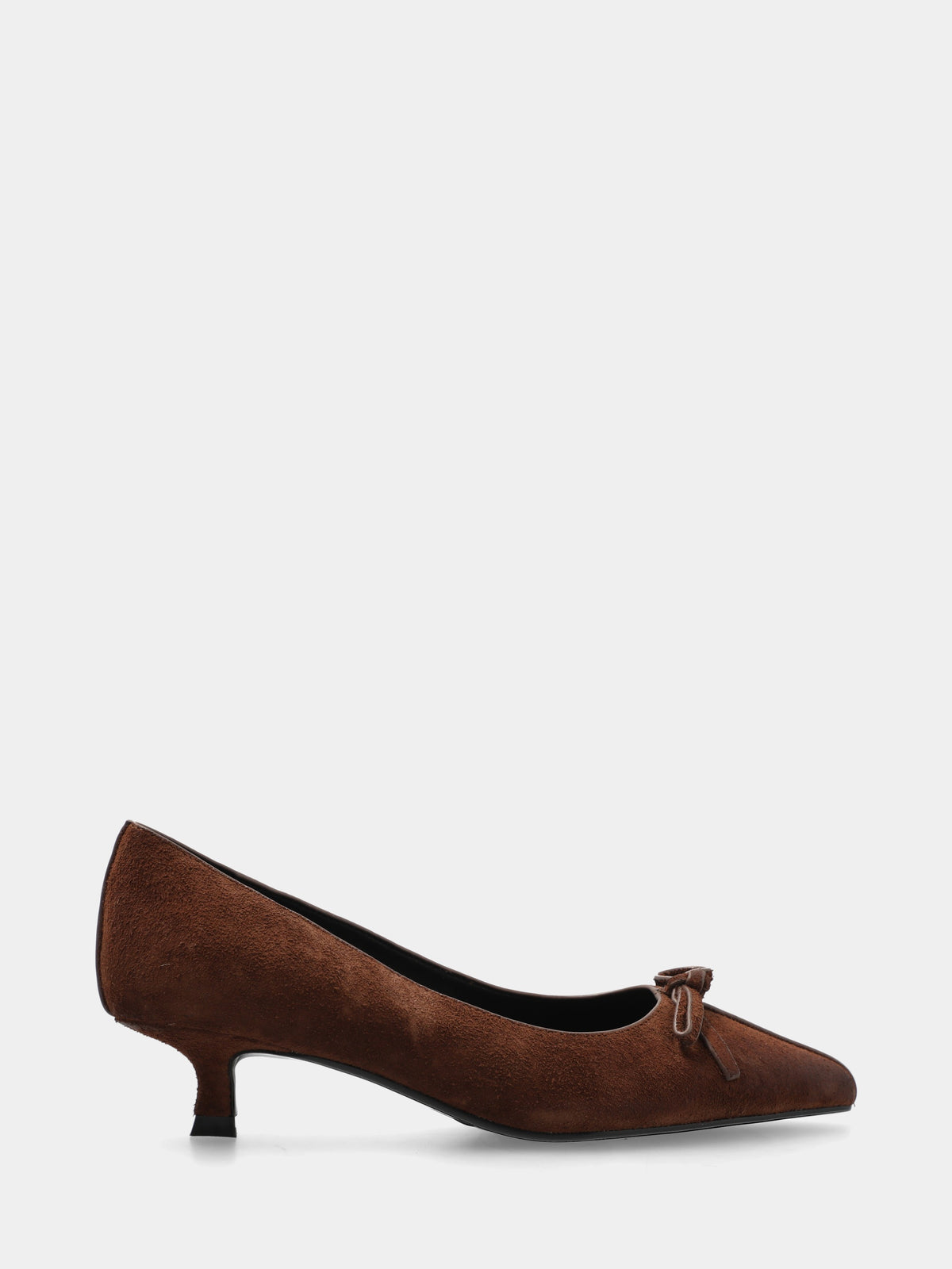 Décolleté in suede testa di moro con fiocchetto
