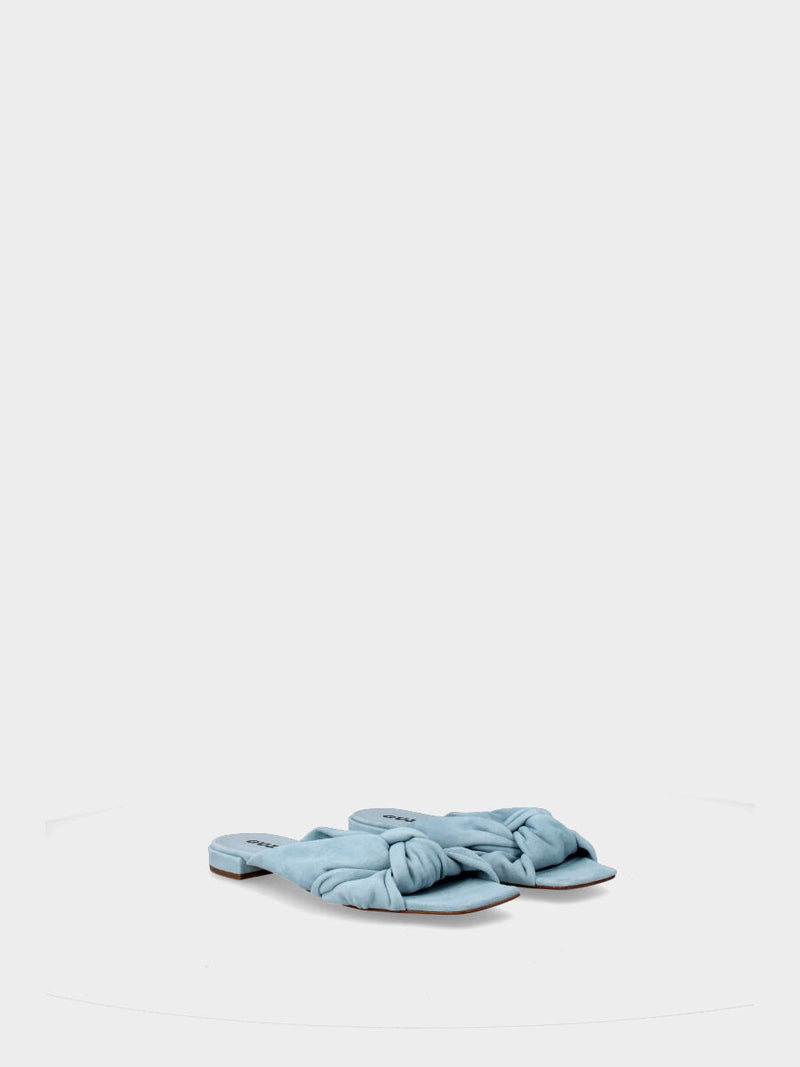 Ciabattina blu in camoscio con fasce annodate