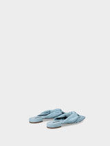 Ciabattina blu in camoscio con fasce annodate
