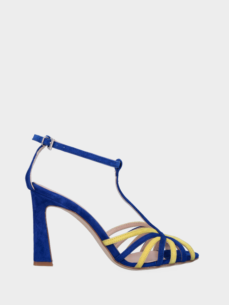Two-tone leather sandal with basket weave straps