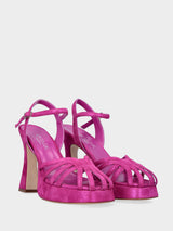 Sandalo fucsia in pelle con listini e plateau