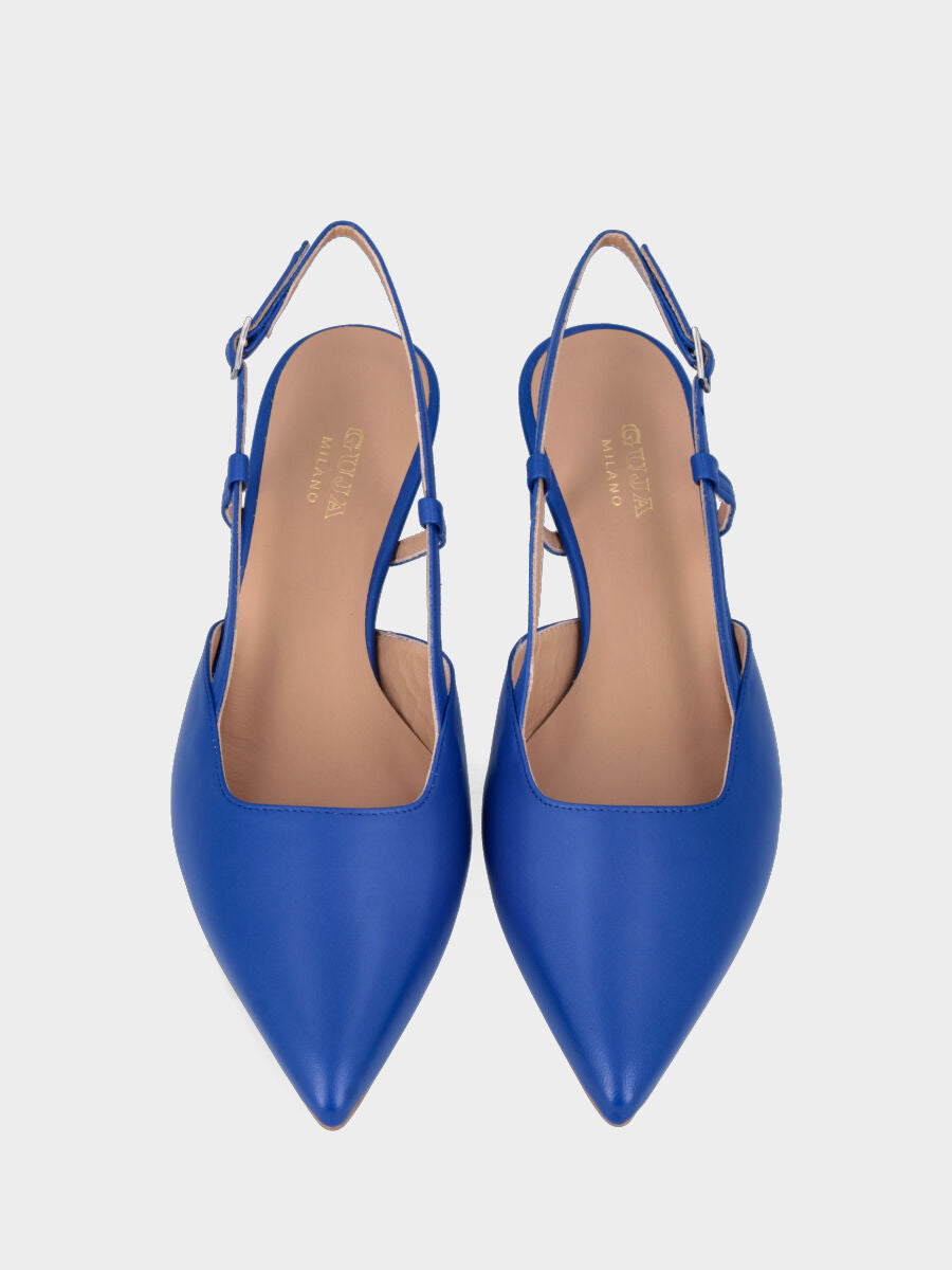 Décolleté slingback blu in pelle con laccio regolabile