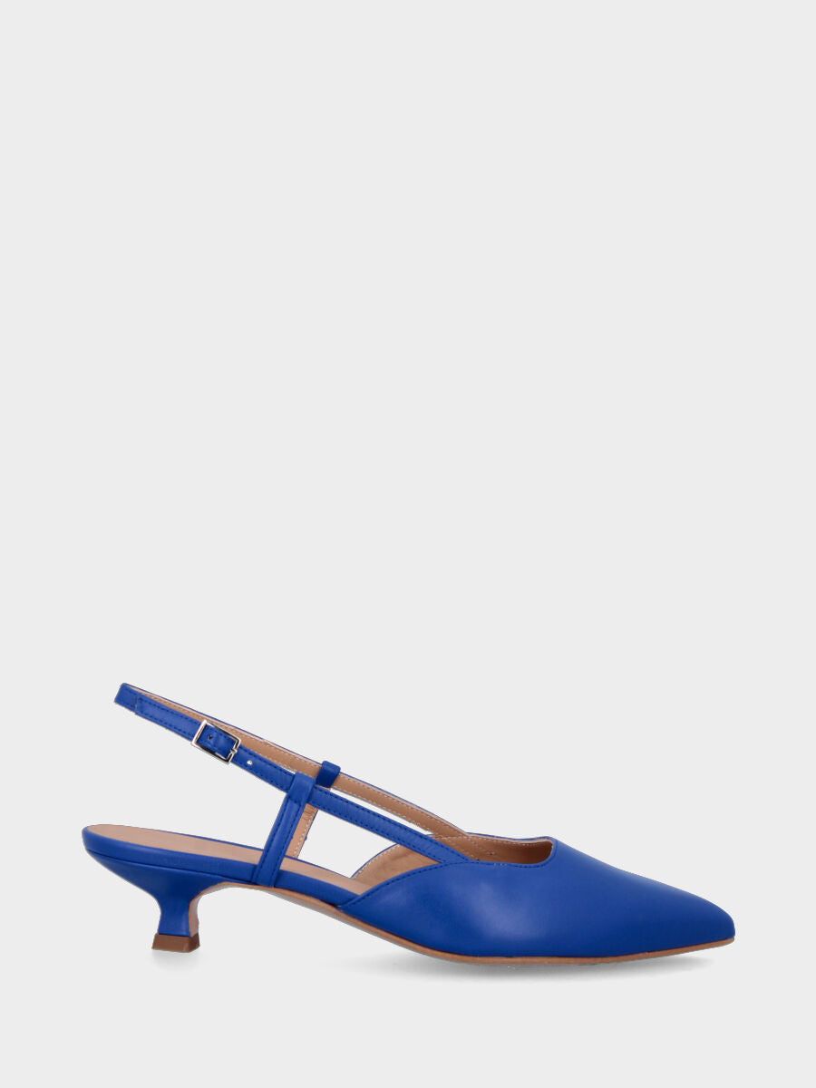 Décolleté slingback blu in pelle con laccio regolabile