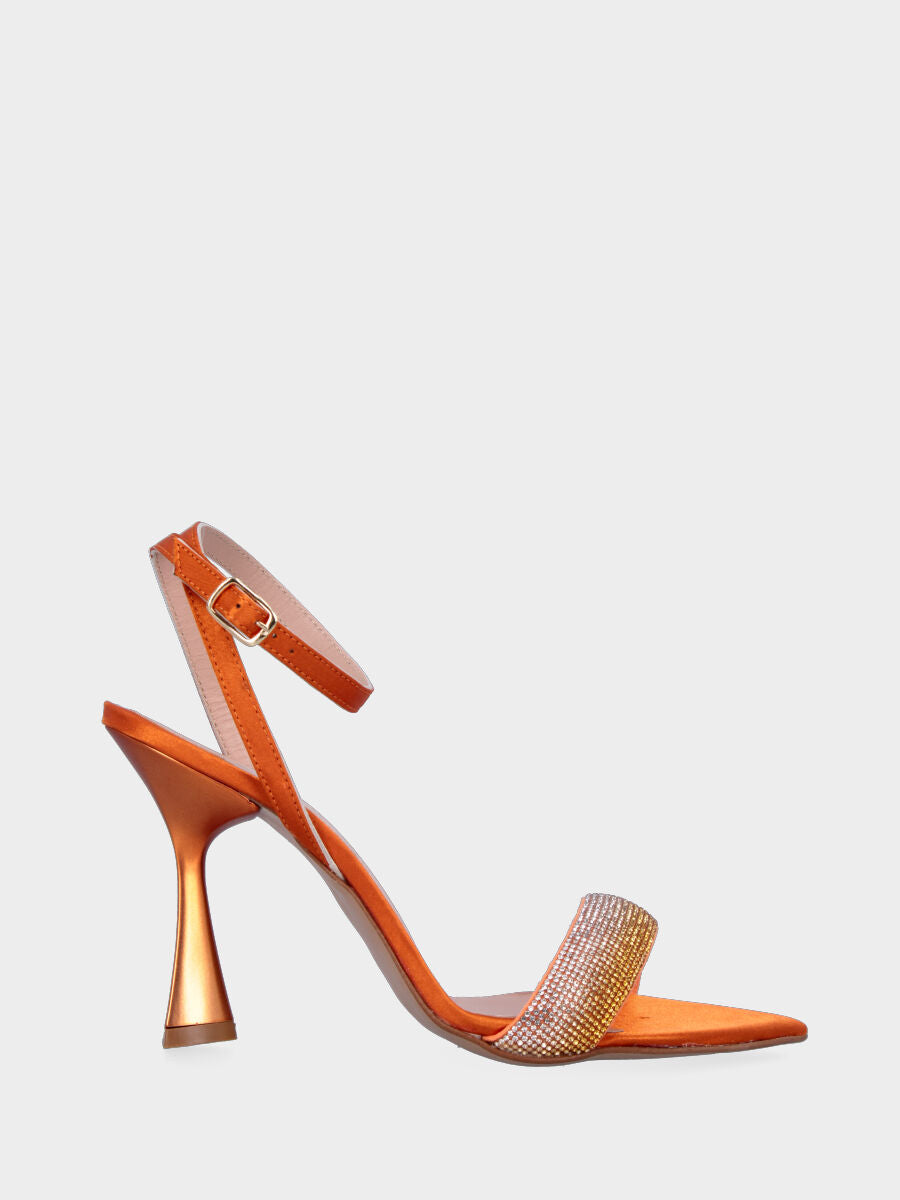 Orange fabric sandal with crystal strap
