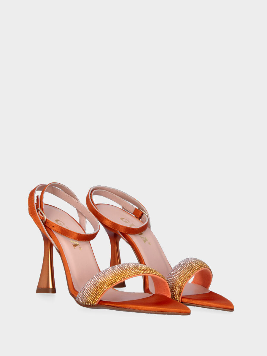 Orange fabric sandal with crystal strap