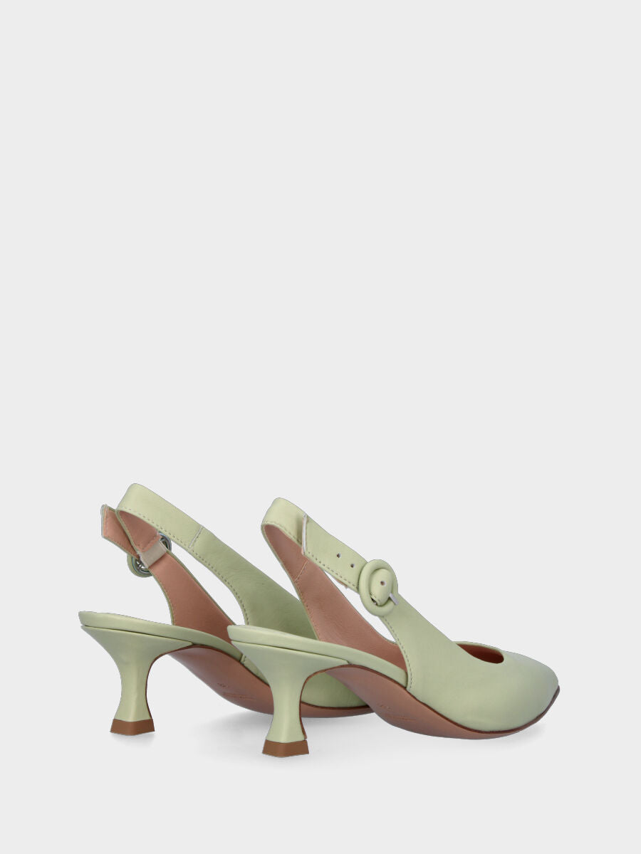 Décolleté slingback verde in pelle con cinturino
