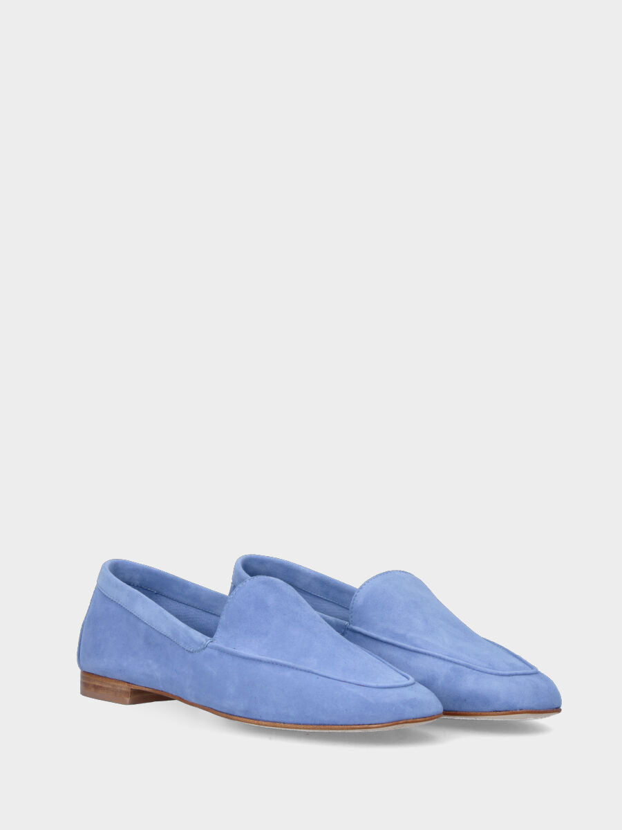 Pantofolina celeste in pelle con bordo a rilievo in pianta