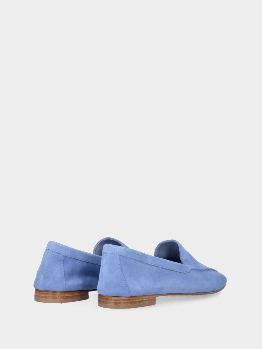 Pantofolina celeste in pelle con bordo a rilievo in pianta